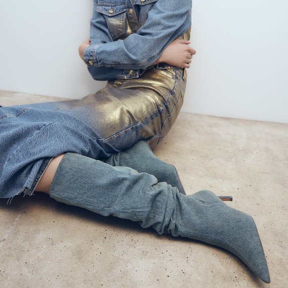 Zara Slouchy Denim Boots - Picture 3 of 8